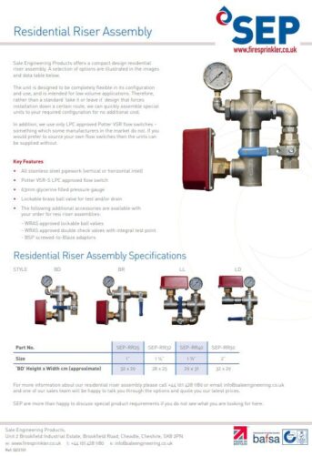 Threaded Residential Riser Residential Riser Assembly data sheet | Sale Engineering Products Ltd